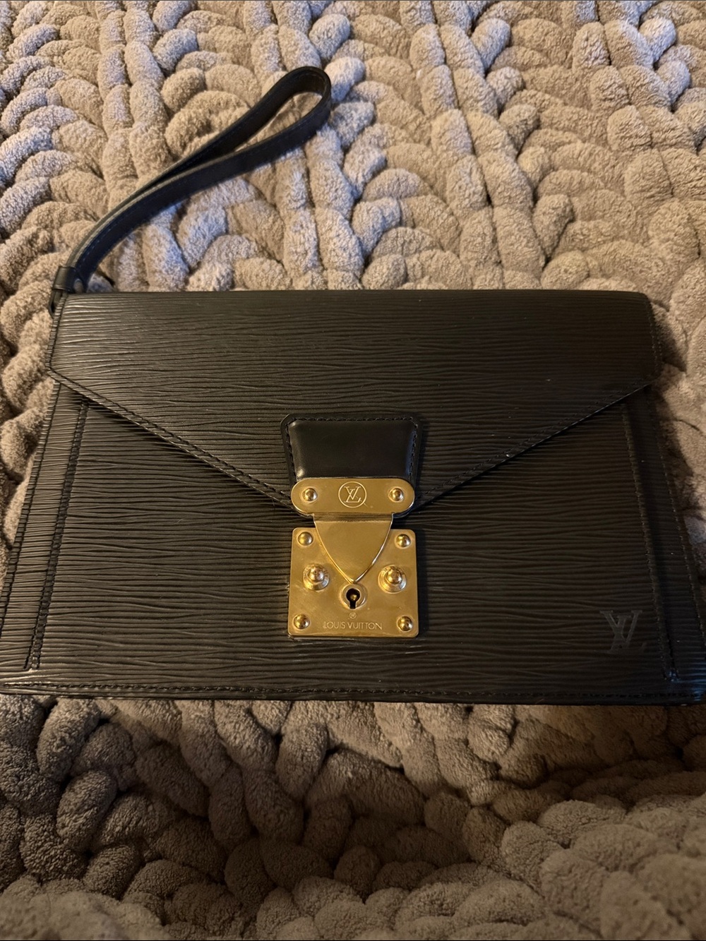Louis Vuitton Black Epi Leather Wristlet Clutch with Gold Hardware